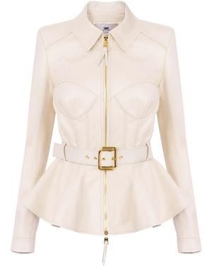 Elisabetta Franchi Zip-Up Leather Jacket - Natural