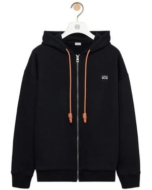 Loewe Logo-Embroidered Zip-Up Hoodie - Black