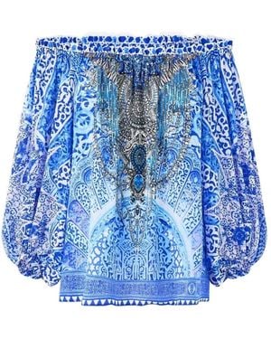 CAMILLA Top Bosphorous Con Hombros Descubiertos - Azul