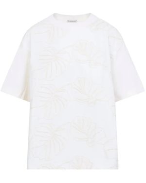 Moncler Floral-Embroidered Ribbon-Detail T-Shirt - White