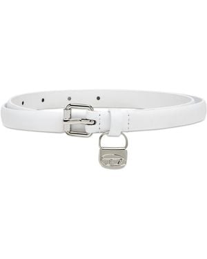 DIESEL 1.4Cm Slim Leather Belt With 1Dr Bag Charm - White