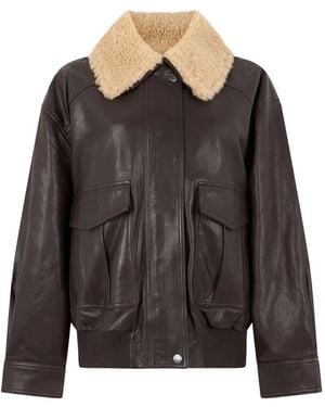 Weekend by Maxmara Lederjacke Mit Shearling-Kragen - Schwarz