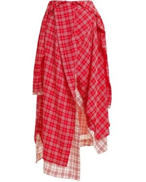 Essentiel Antwerp Check-Print Asymmetrical Skirt - Red