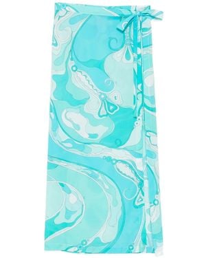 PUCCI Orchidee Side Tie Cotton Muslin Maxi Skirt - Blue