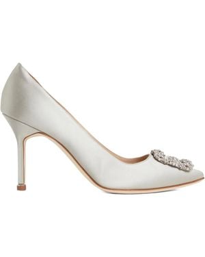 Manolo Blahnik Hangisi Satin Jewel-Embellished Court Shoes - White