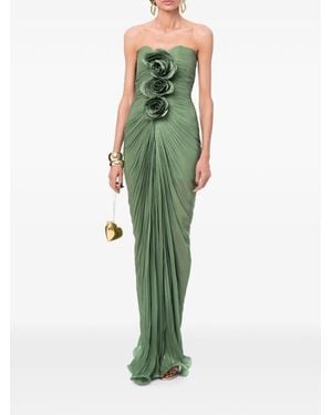 Ana Radu Floral-Detail Ruched Maxi Dress - Green