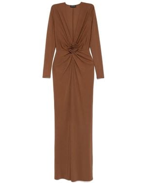 ROSERRY Rose-Embellished Twist-Front Midi Dress - Brown