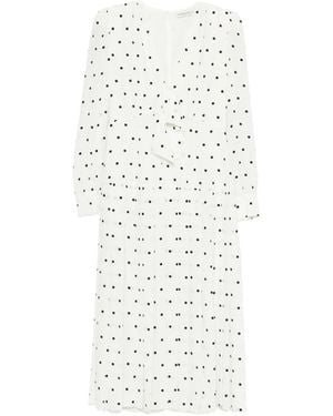 Alessandra Rich Polka Dot Pleated Midi Dress - White