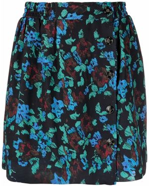 Ganni Floral-Print Buttoned Skirt - Black