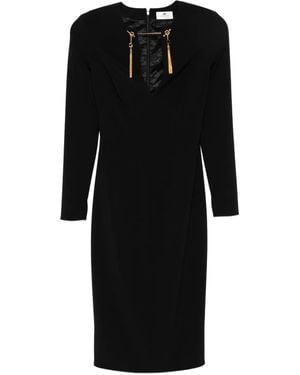 Elisabetta Franchi Tassel-Embellished Long-Sleeved Day Dress - Black