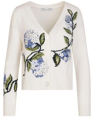 Oscar de la Renta Porcelain Flower Jacquard Cardigan - White