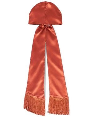 ROWEN ROSE Fringed Satin-Finish Head Scarf - Red