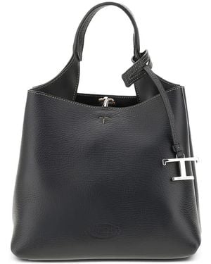 Tod's Bandolera T Timeless De Piel Texturizada - Negro