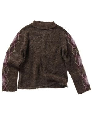 PERVERZE Argyle-Pattern Brushed Sweater - Brown