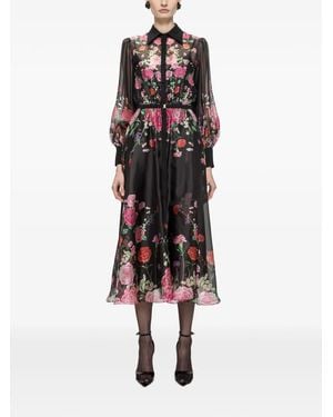 Nissa Robe Mi-Longue Ceinturée En Organza À Fleurs Imprimées - White