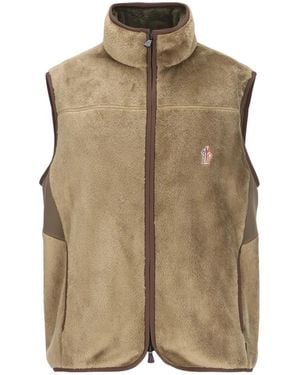 Moncler Fleece-Texture Logo-Patch Gilet - Natural
