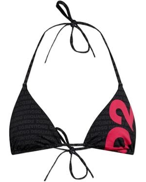 DSquared² Logo-Print Bikini Top - Black