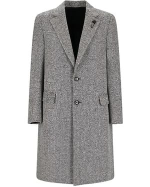 Lardini Herringbone Button-Up Coat - Grey