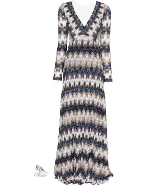 Missoni Zigzag-Pattern V-Neck Maxi Dress - White