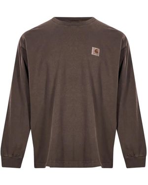 Carhartt Logo-Patch Long-Sleeved T-Shirt - Brown
