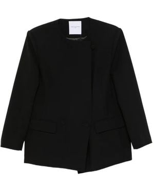 Isabelle Blanche Double-Breasted Collarless Jacket - Black