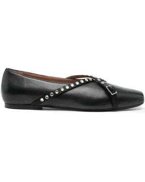 D'Accori Studded Leather Satin Ballerina Flats - Black