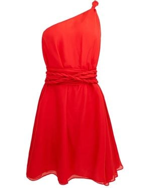 Azeeza Rodite One-Shoulder Braided-Belt Mini Dress - Red