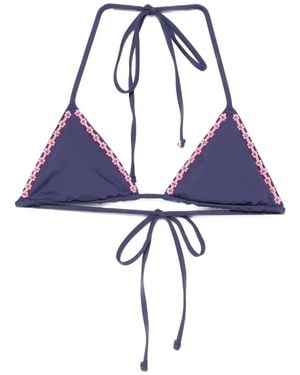 Frankie's Bikinis Nick Floral-Embellished Triangle Bikini Top - Blue
