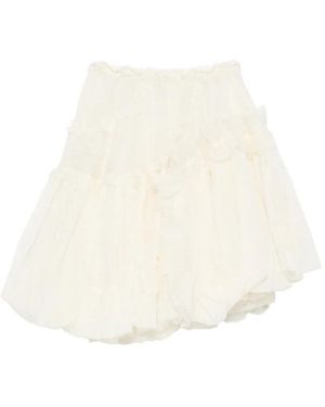 Ermanno Scervino Falda Midi Con Volantes Y Encaje Floral - Blanco