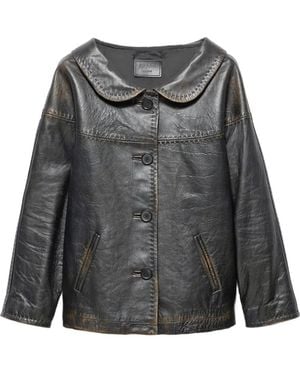 Prada Antiqued Nappa Leather Jacket - Grey