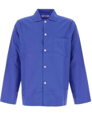 Tekla Pyjamashirt Van Popeline-Katoenblend Met Lange Mouwen - Blauw