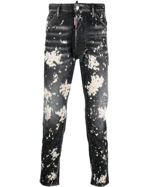 DSquared² Paint Splatter-Print Denim Jeans - Grey