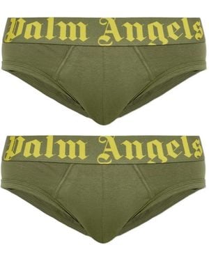 Palm Angels Logo-Waistband Briefs (Pack Of Two) - Green