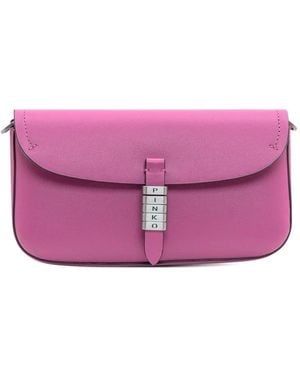 Pinko Letter Detail Saddle Flat Cross Body Bag - パープル