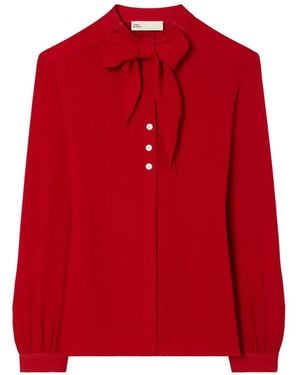 Tory Burch Georgette Bow Blouse - Red