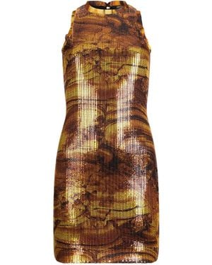 Roberto Cavalli Sequin Round-Neck Mini Dress - Brown