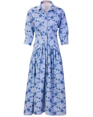 Silvia Tcherassi Indy Embroidered-Flowers Midi Dress - Blue