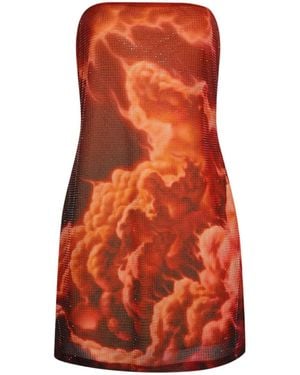 Alexander Wang Crystal-Embellished Cloud-Print Mini Dress - Orange