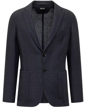 ZEGNA ハウンドトゥース ジャケット - ブルー