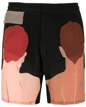 Amir Slama Graphic-Print Silk Shorts - Black