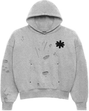 LOSTSHDWS Distressed Logo-Print Hoodie - Grey