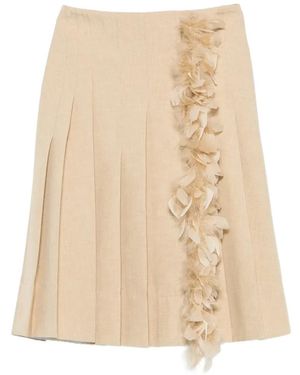 Plan C Feather-Trim Pleated Midi Skirt - Natural