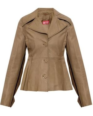 DIESEL Button-Fastening Flared Leather Jacket - Natural