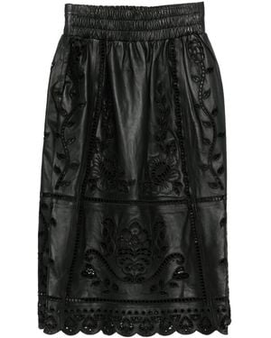 FARM Rio Jupe Festonnée À Fleurs Brodées - Noir