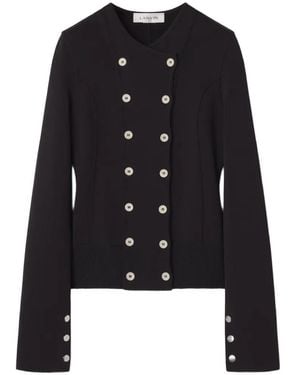 Lanvin Double-Breasted Ribbed-Trim Jacket - Black