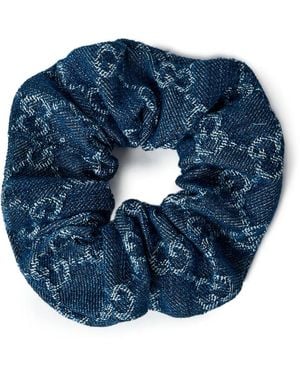 Gucci Logo-Motif Denim Scrunchie - Blue