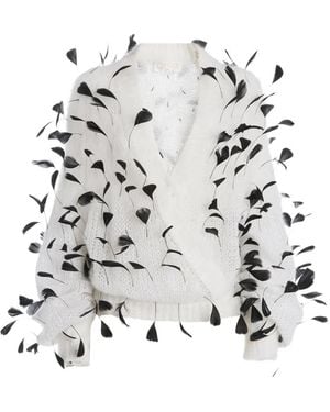 Genny Feather-Embellished Wrap Sweater - White