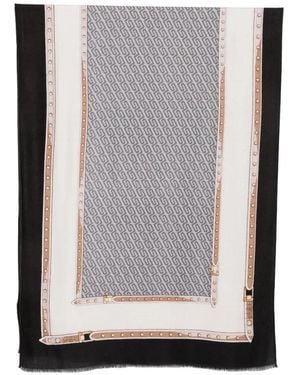 Liu Jo Monogram-Print Frayed Scarf - Grey