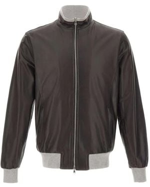 Barba Napoli Veste En Cuir Zippée Fox - Grey