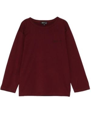 agnès b. Logo-Print Long-Sleeve T-Shirt - Red